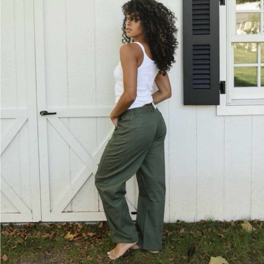 Parke Cotton Twill Horseshoe Barrel Leg Pants Army Green